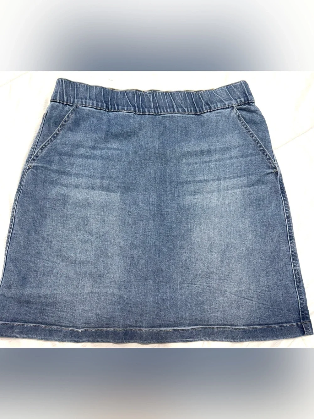 Boston Proper Medium Blue Denim A-Line Skort with Elastic Waist